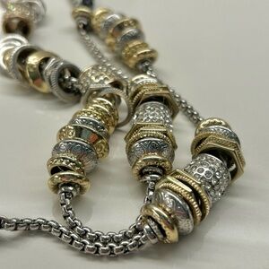 Chico’s Chunky Necklace - Gold & Silver Rhinestones, with Boho Braided String